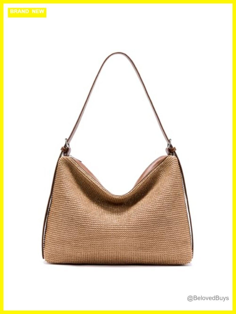 Straw Hobo Bag Crochet Shoulder Tote Woven PU Leather Zipper Crossbody